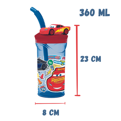 Copo Relâmpago McQueen 3D Carros Com Canudo Tampa Antivazamento 360ml