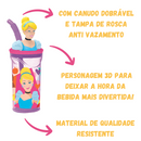 Copo Cinderela Princesas Com Canudo Tampa Antivazamento 360ml