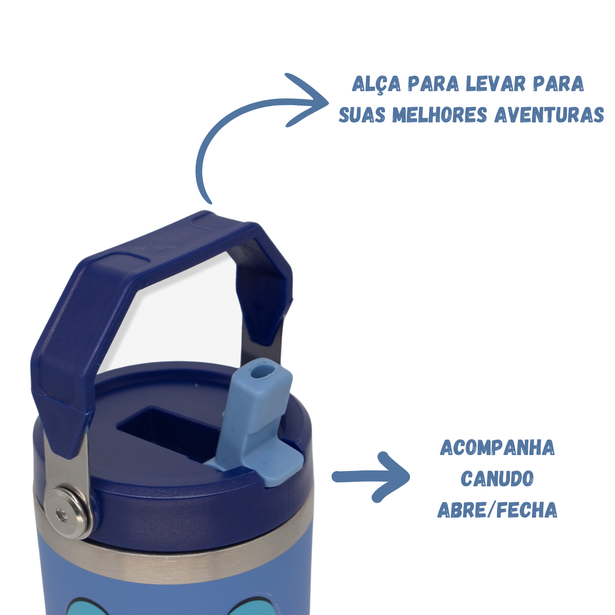 Copo Térmico Stitch com Tampa Alça e Canudo 650ml