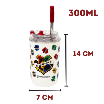 Copo Térmico Harry Potter Hogwarts Tampa Canudo 300ml