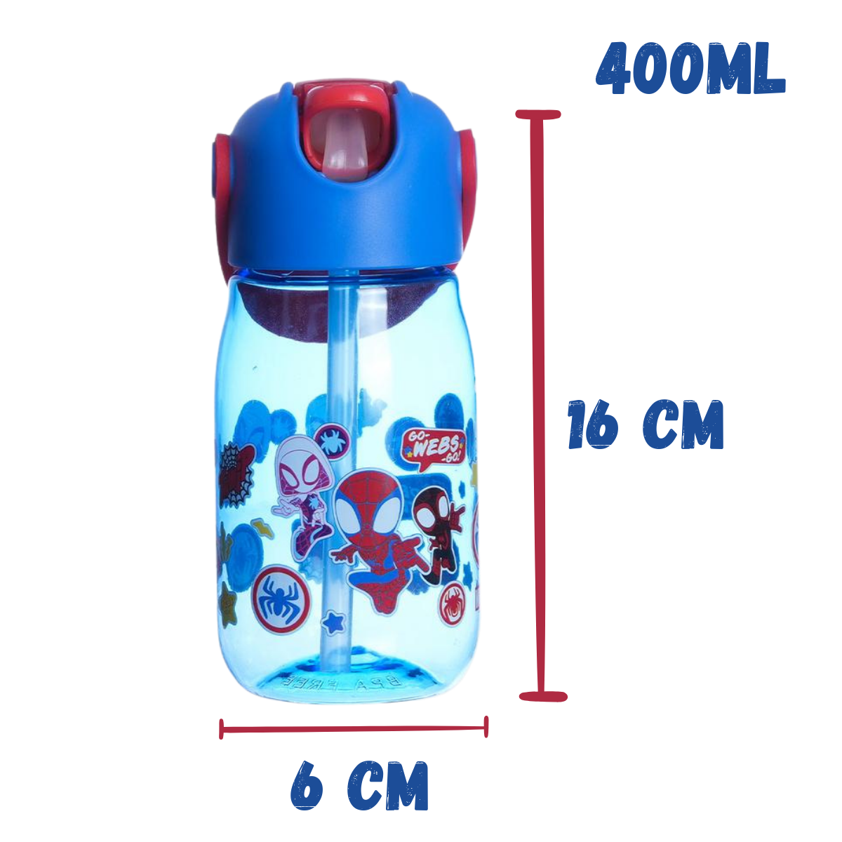 Garrafa Infantil Homem-Aranha 400ml Alça Tampa e Bico Antivazamento