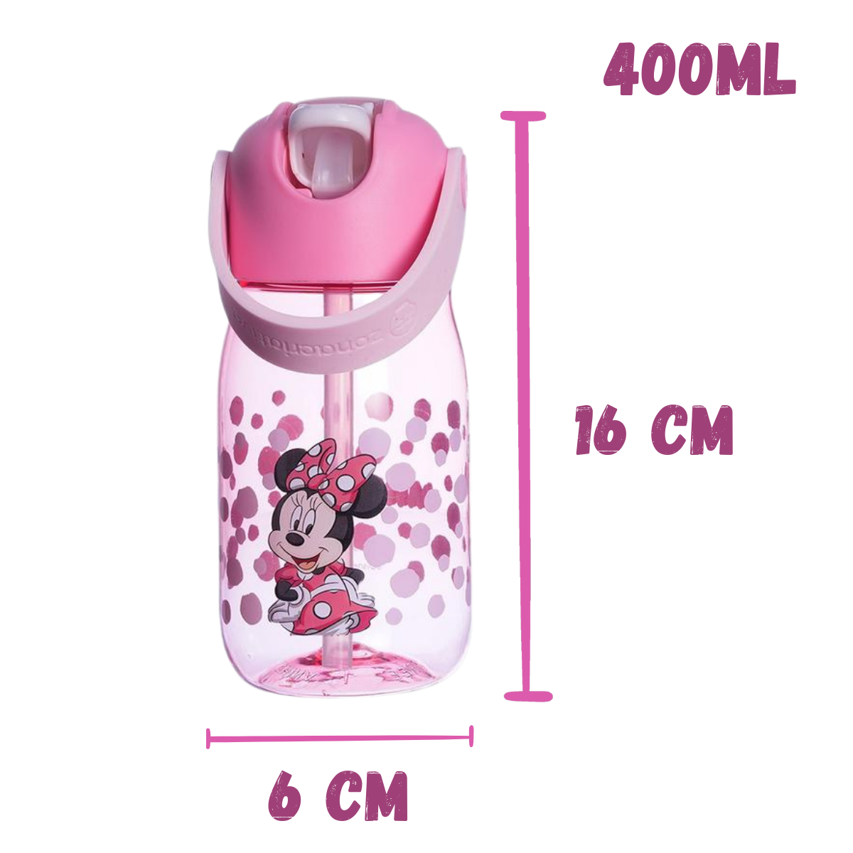 Garrafa Minnie Infantil com Tampa Alça e Bico 400ml