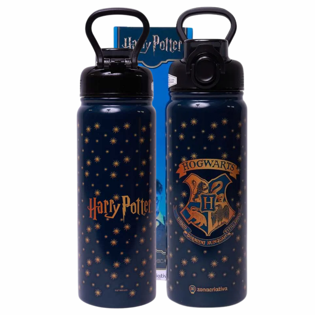 Garrafa Térmica Inox Harry Potter Hogwarts com Alça e Canudo 650ml