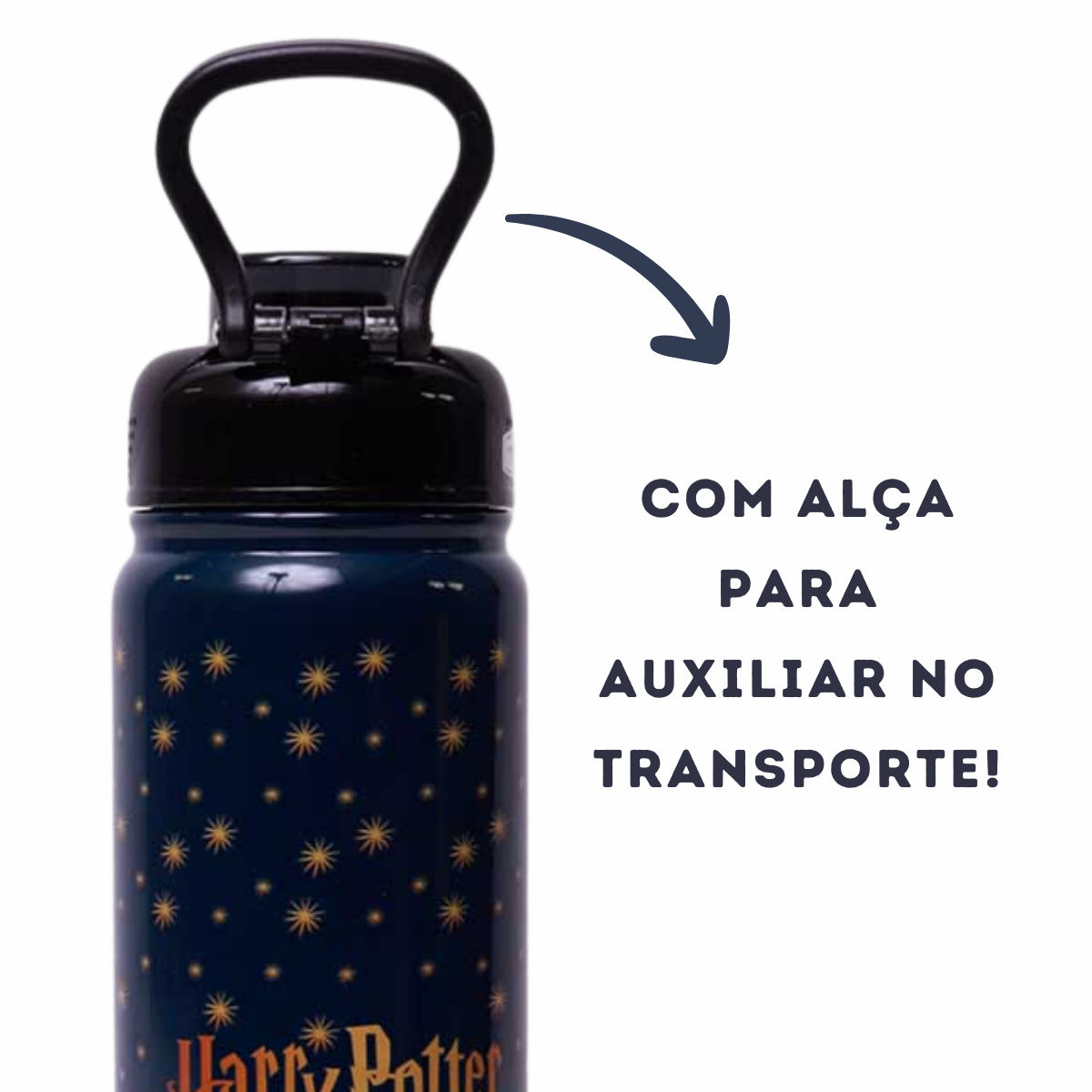 Garrafa Térmica Inox Harry Potter Hogwarts com Alça e Canudo 650ml