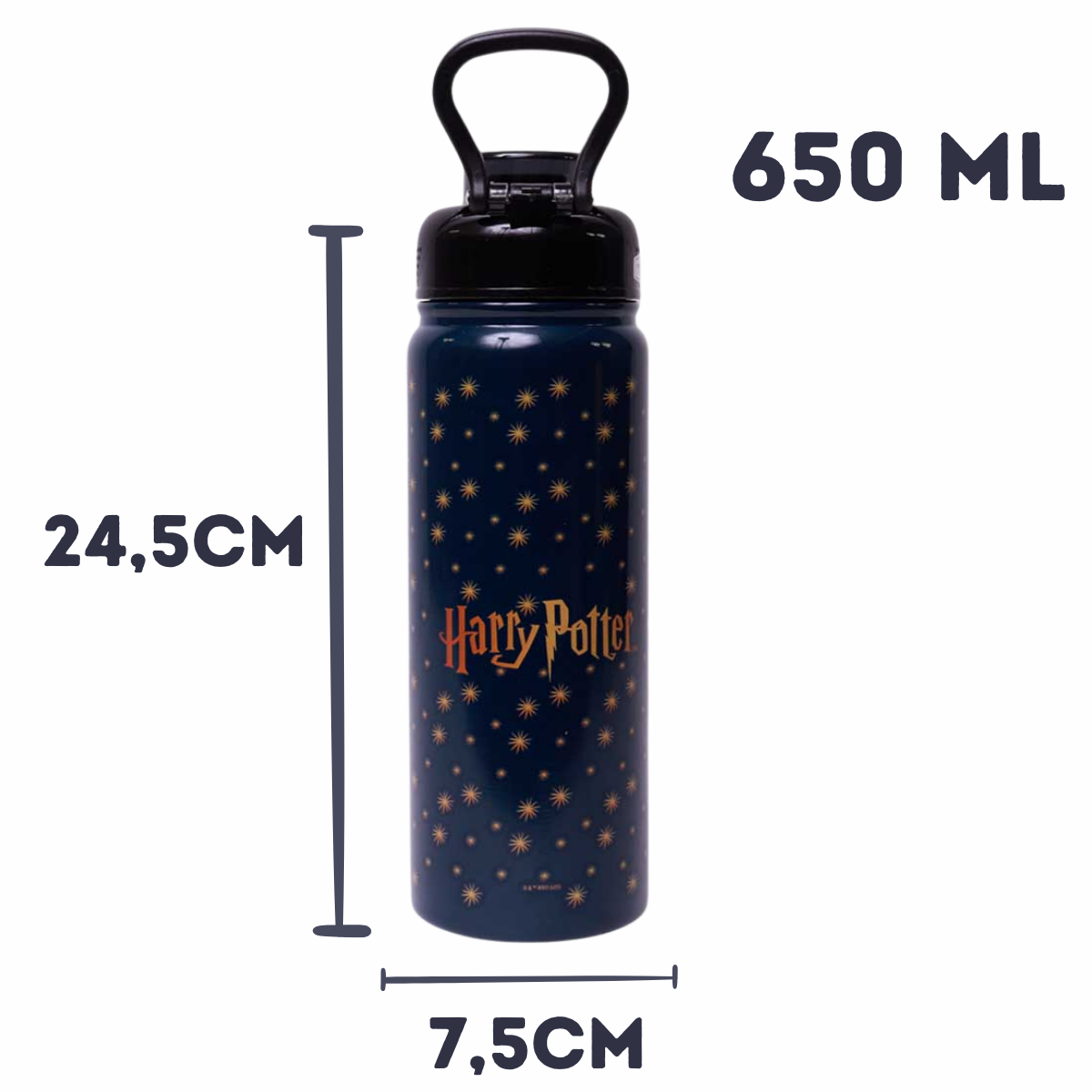 Garrafa Térmica Inox Harry Potter Hogwarts com Alça e Canudo 650ml