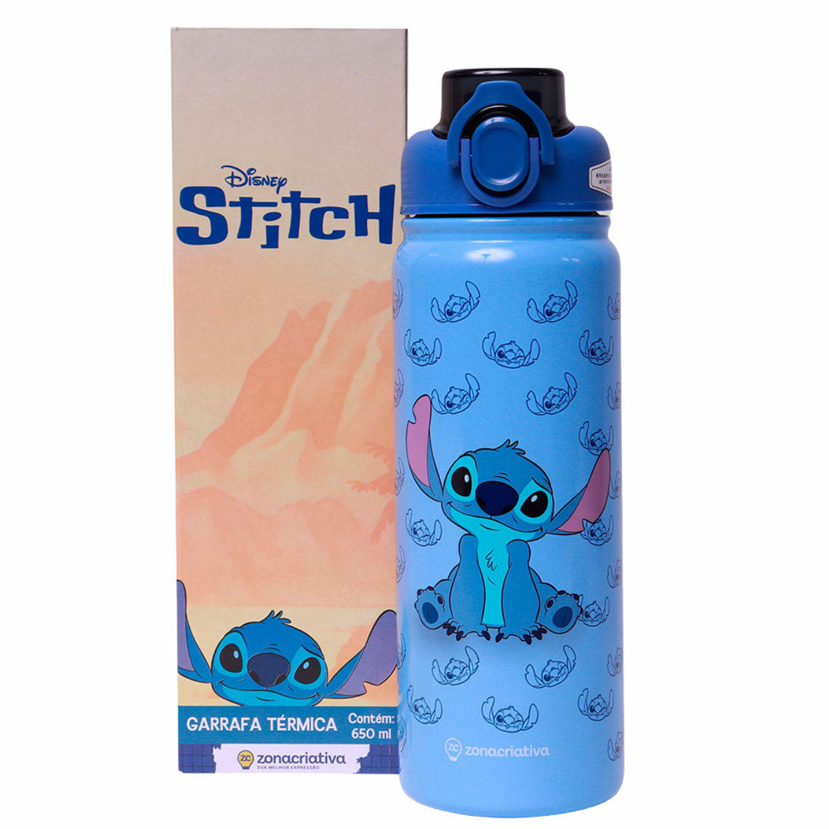 Garrafa Térmica Stitch 650ml Inox com Canudo e Alça – Mantém Quente ou Gelado por Horas + Brinde