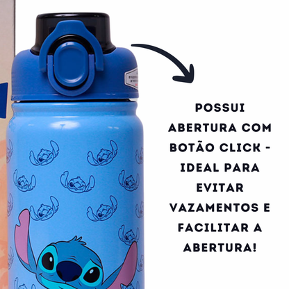 Garrafa Térmica Stitch 650ml Inox com Canudo e Alça – Mantém Quente ou Gelado por Horas + Brinde