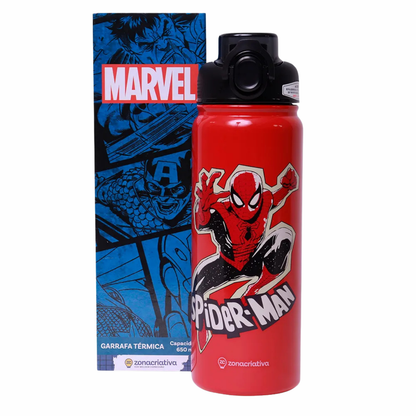 Garrafa Térmica Homem-Aranha 650ml  Aço Inox com Canudo Removível e Tampa Click