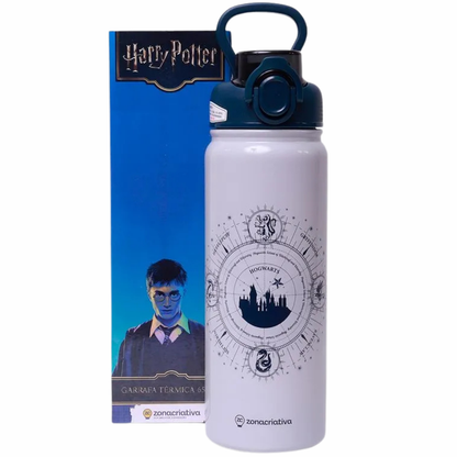 Garrafa Térmica Harry Potter Castelo 650ml Tampa Click e Canudo – Oficial Hogwarts + Brinde