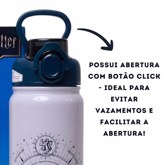 Garrafa Térmica Harry Potter Castelo 650ml Tampa Click e Canudo – Oficial Hogwarts + Brinde