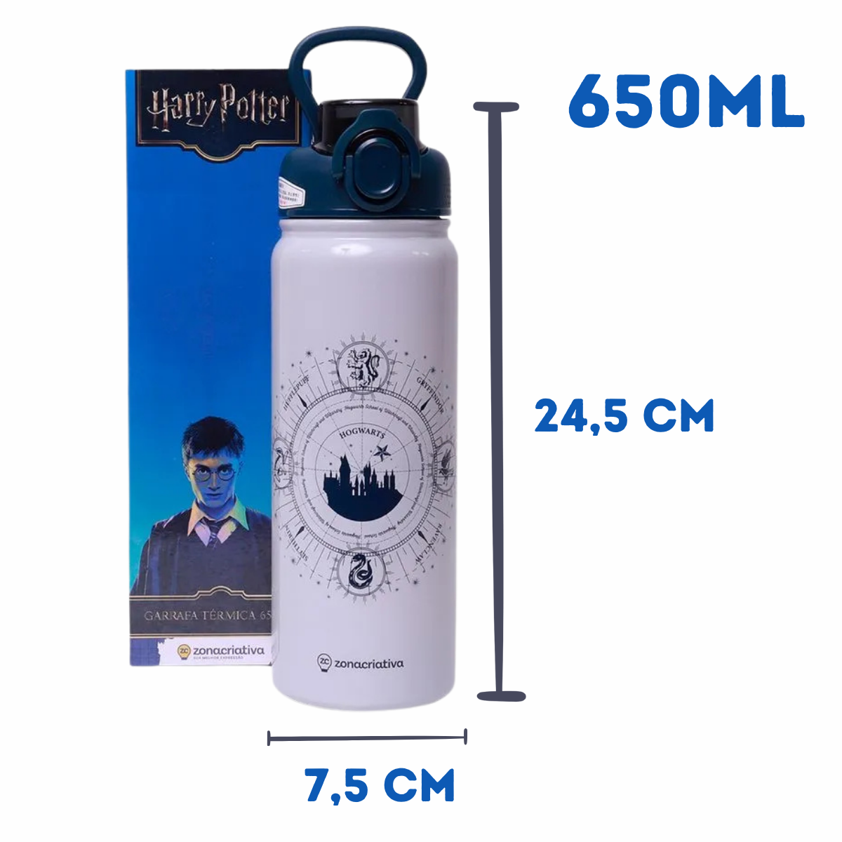 Garrafa Térmica Harry Potter Castelo 650ml Tampa Click e Canudo – Oficial Hogwarts + Brinde