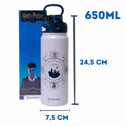 Garrafa Térmica Harry Potter Castelo 650ml Tampa Click e Canudo – Oficial Hogwarts + Brinde