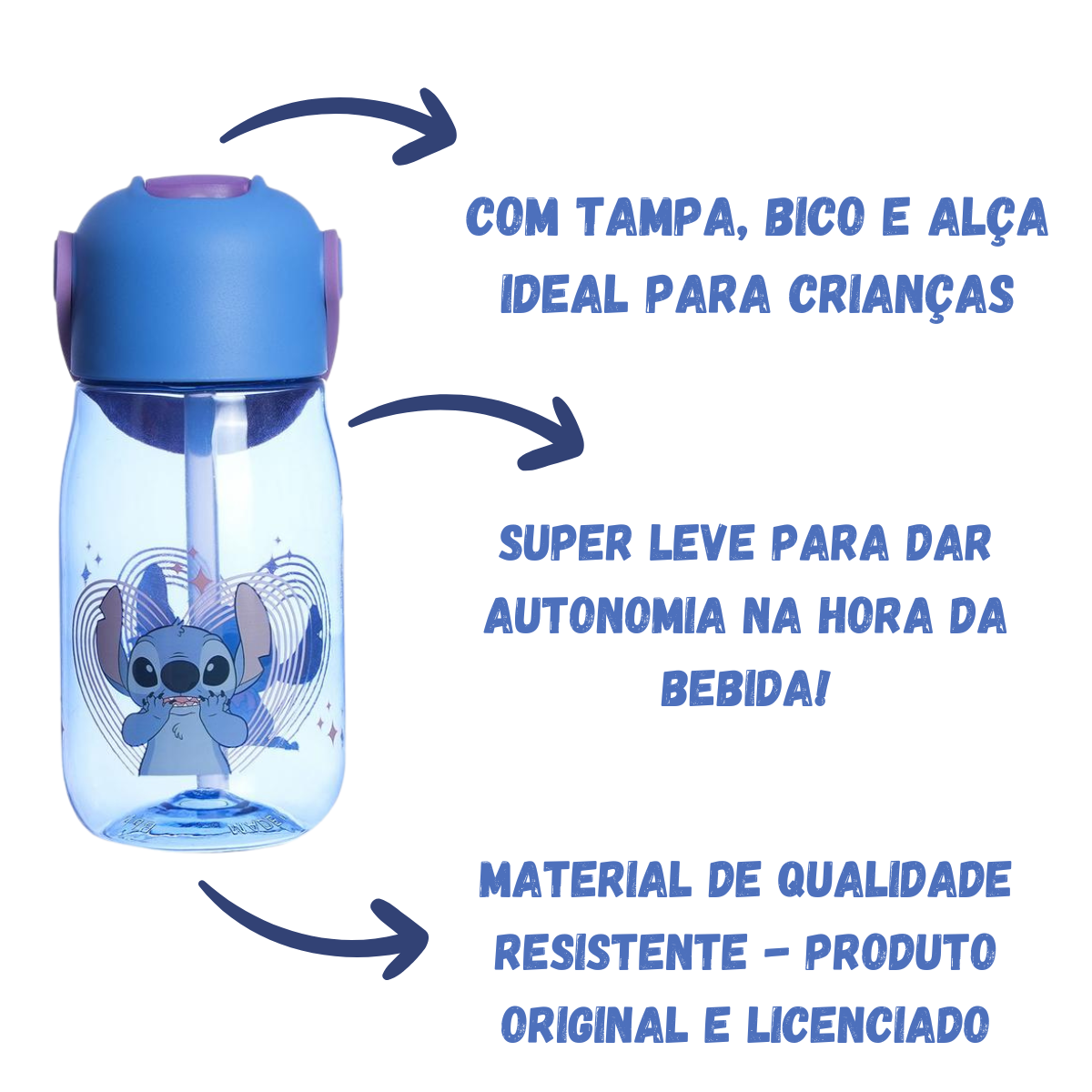 Garrafa Flip Stitch Infantil com Tampa Canudo e Alça 400ml