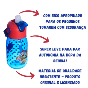 Garrafa Flip Patrulha Canina Infantil com Tampa Canudo e Alça 400ml