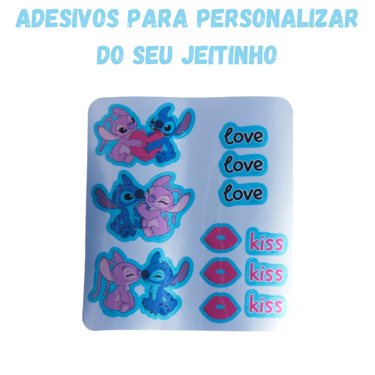 Garrafa Top Handle Namorados Stitch com Adesivos Personalizável 500ml