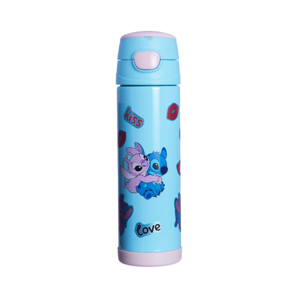 Garrafa Top Handle Namorados Stitch com Adesivos Personalizável 500ml