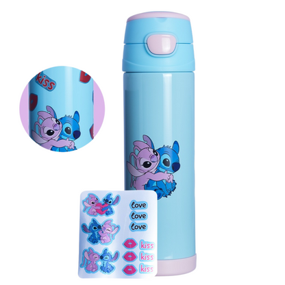 Garrafa Top Handle Namorados Stitch com Adesivos Personalizável 500ml