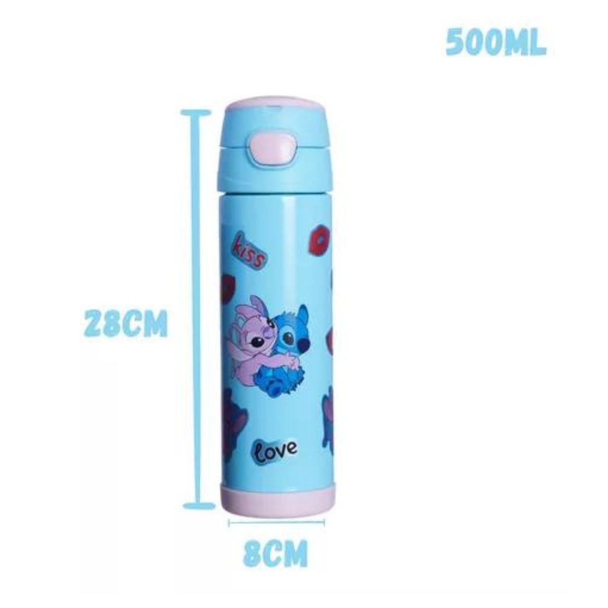 Garrafa Top Handle Namorados Stitch com Adesivos Personalizável 500ml