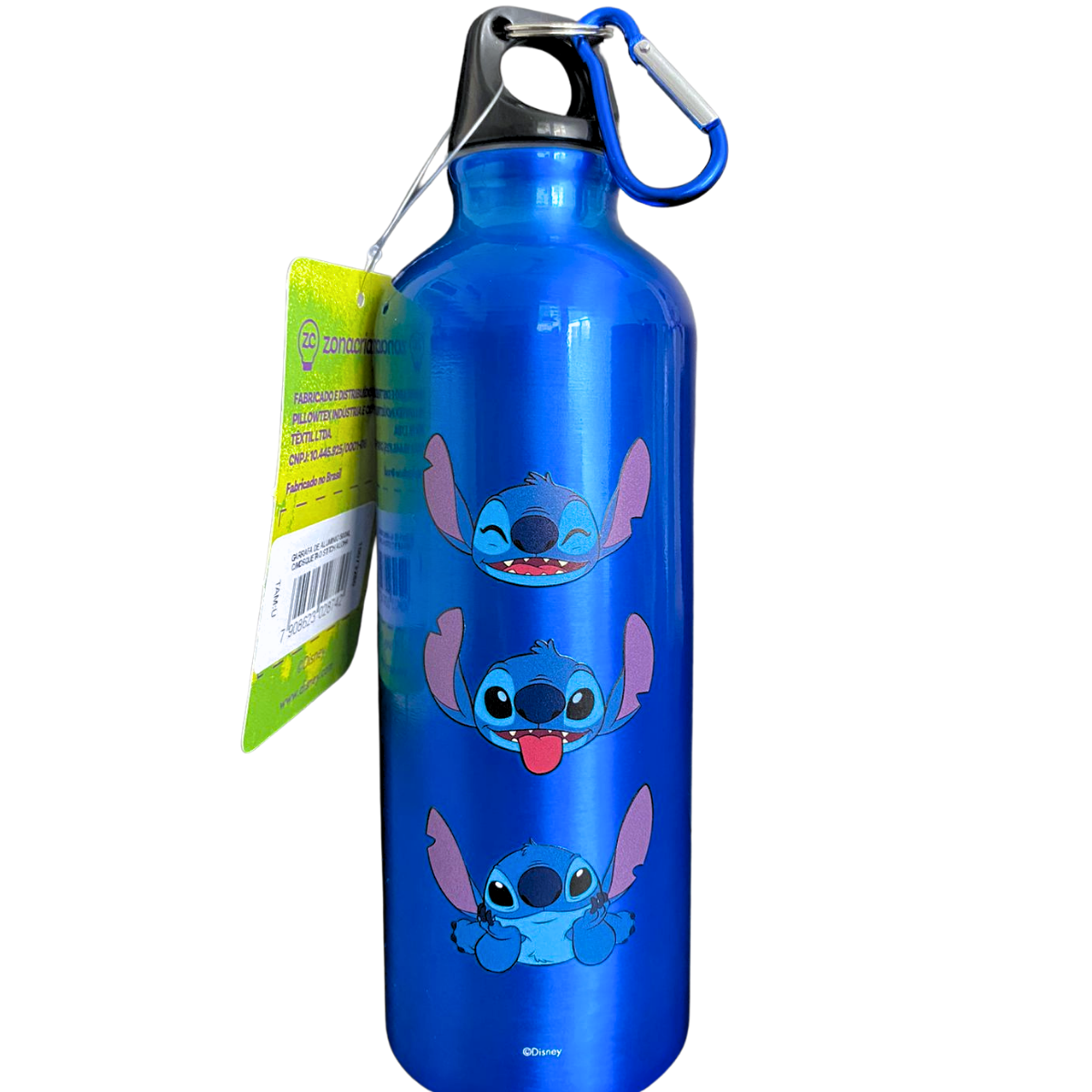 Garrafa de Alumínio Stitch Aloha com Mosquetão Chaveiro 500ml