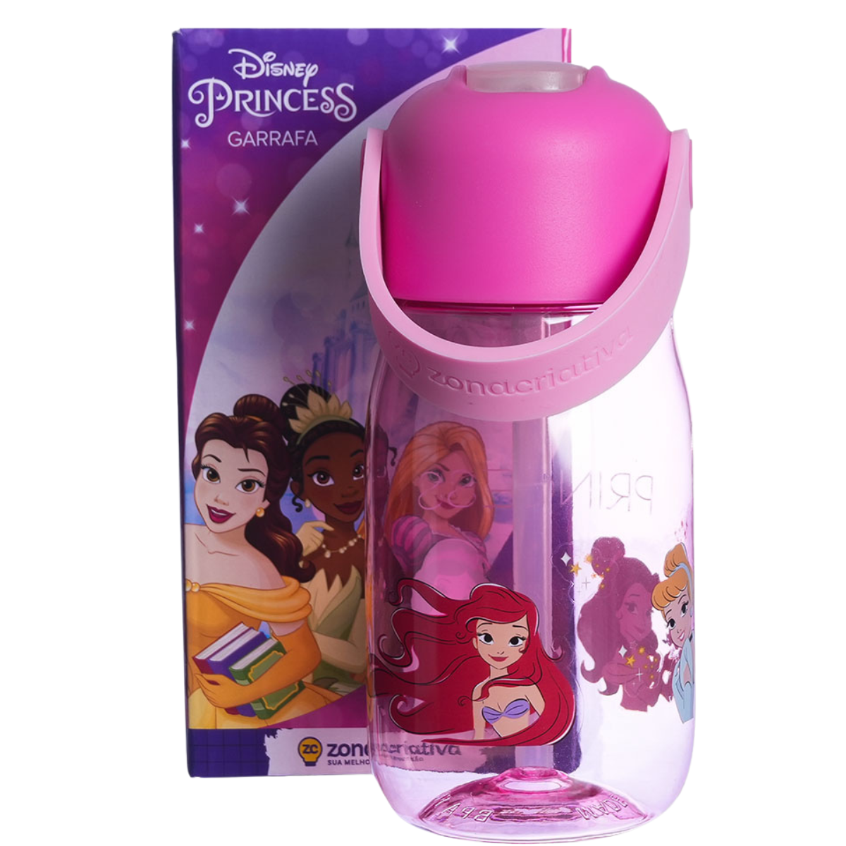 Garrafa Flip Princesas Infantil com Tampa Canudo e Alça 400ml
