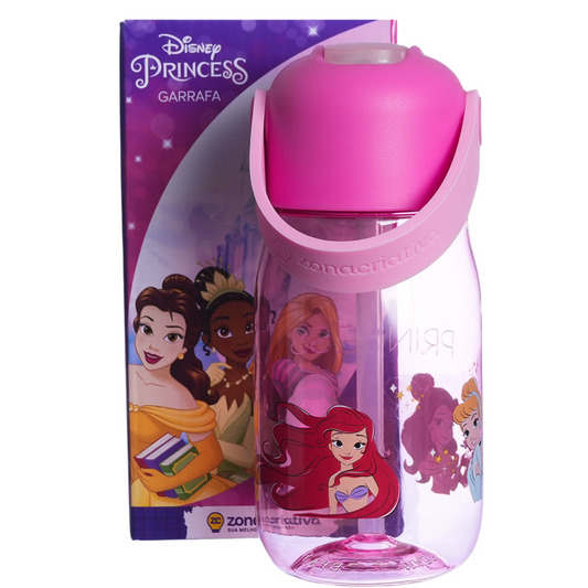 Garrafa Flip Princesas Infantil com Tampa Canudo e Alça 400ml