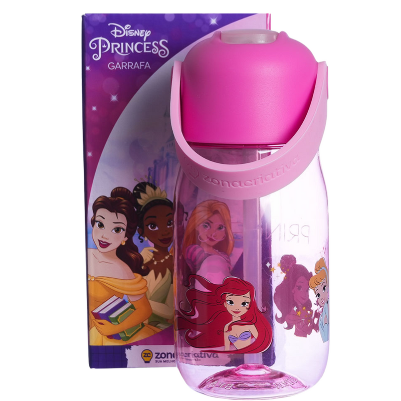 Garrafa Flip Princesas Infantil com Tampa Canudo e Alça 400ml