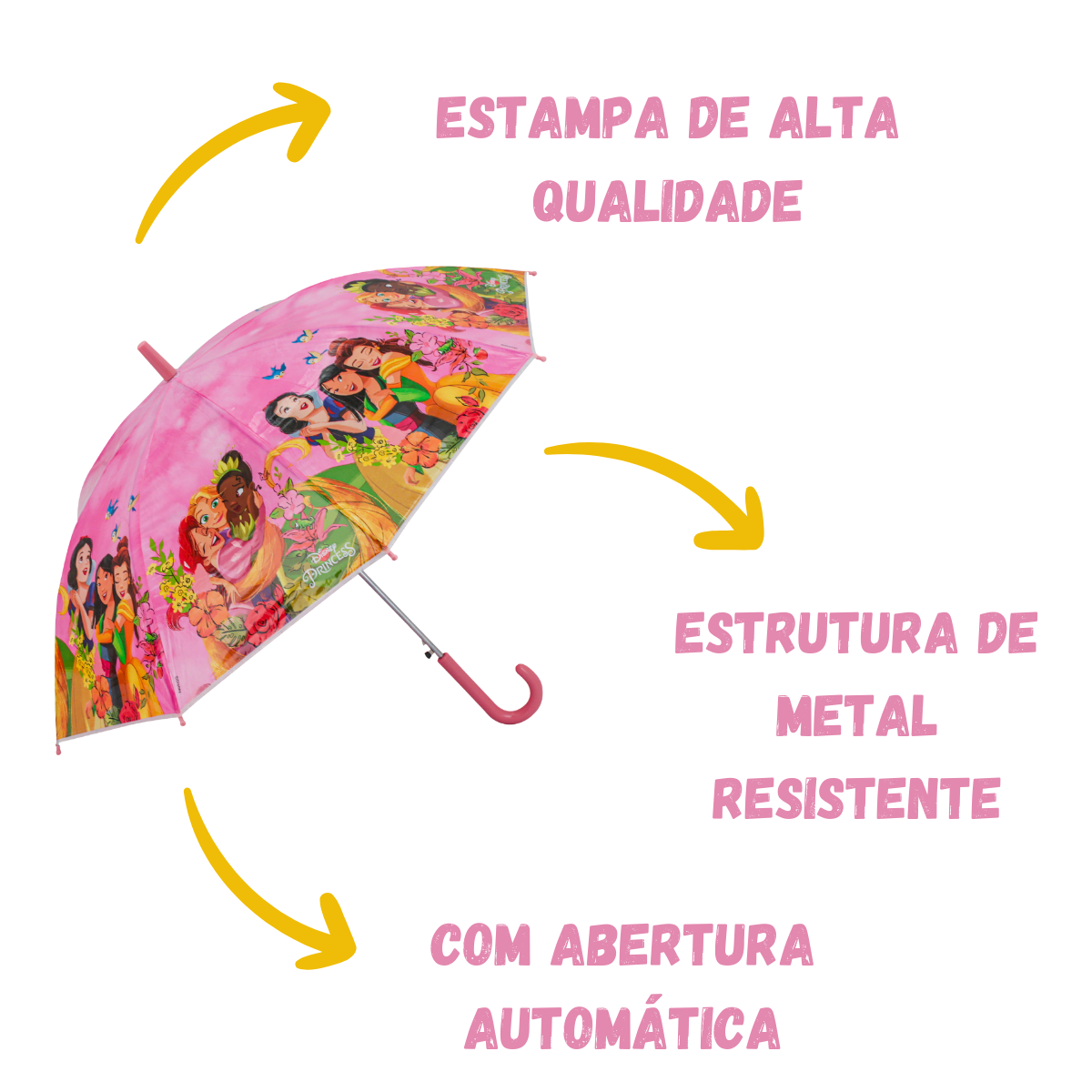 Guarda-Chuva Sombrinha Infantil Princesas Automático Plástico