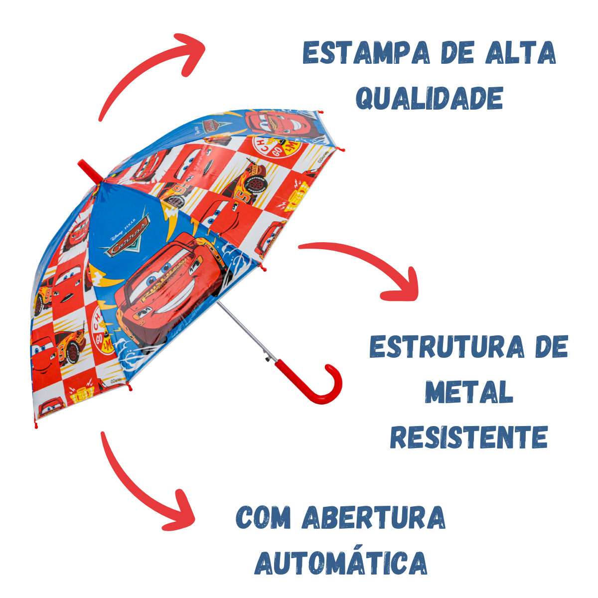 Guarda-Chuva Sombrinha Infantil Carros Automático Plástico