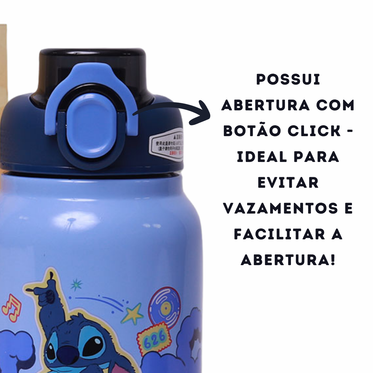 Garrafa Térmica Stitch 500ml – Aço Inox com Tampa de Rosca e Alça
