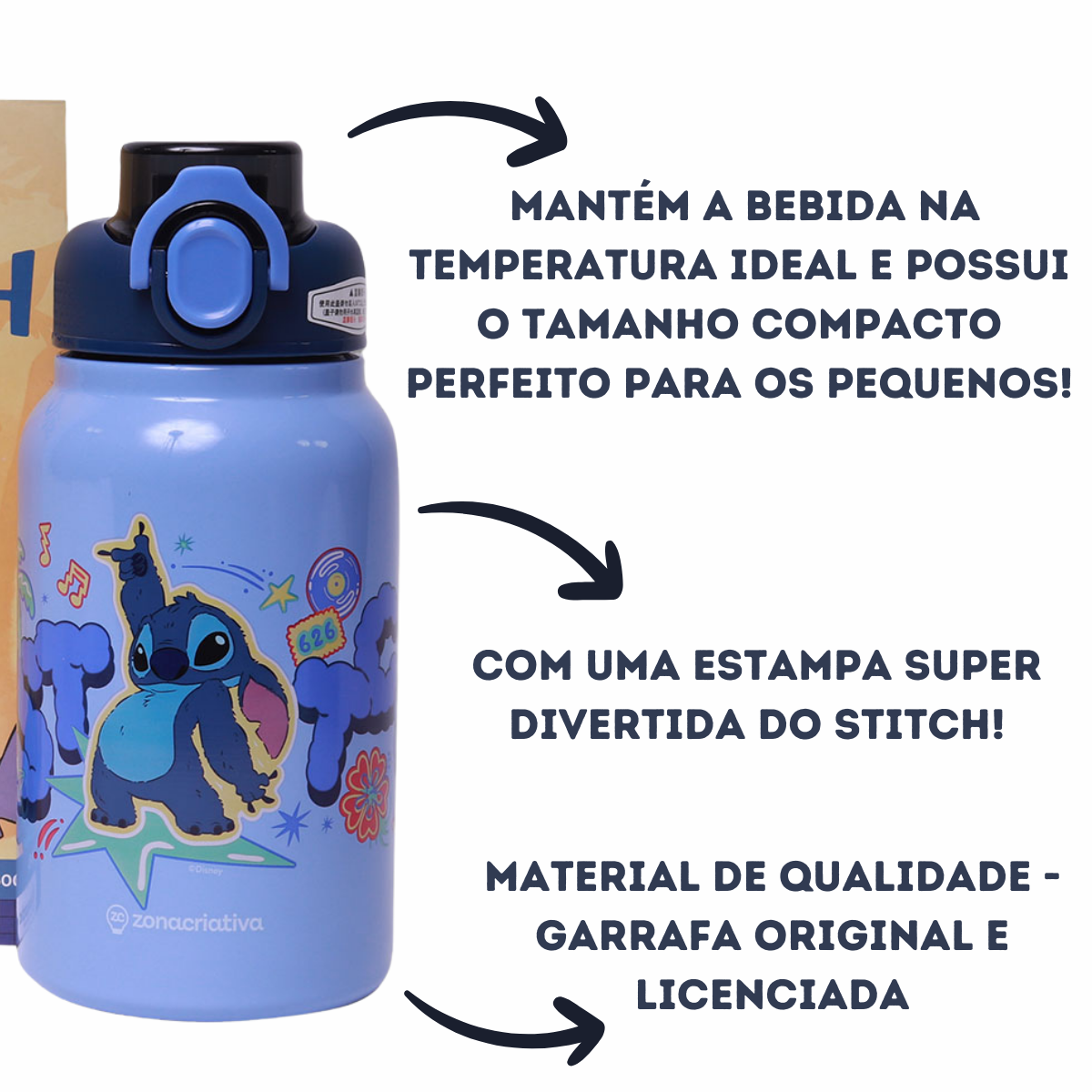 Garrafa Térmica Stitch 500ml – Aço Inox com Tampa de Rosca e Alça