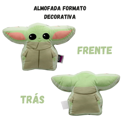 Kit Almofada Porta Pipoca Balde e Copos Mandalorian e Almofada Baby Yoda Star Wars
