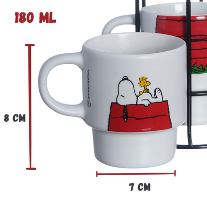 Kit Canecas Snoopy com Suporte Empilhável Coleção Woodstock