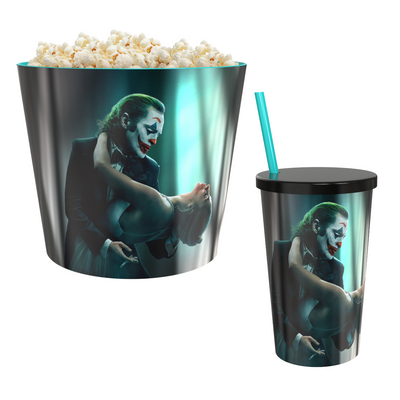 Kit Balde Pipoca e Copo Metálico Coringa Delírio a Dois The Joker Lançamento Cinema