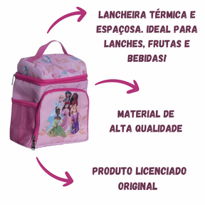 Lancheira Térmica Princesas com Alça Mão e Bolso