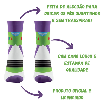 Meia Buzz Lightyear Toy Story Cano Longo Tamanho Único