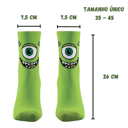 Meia Mike Wazowski Montros SA Cano Longo Tamanho Único