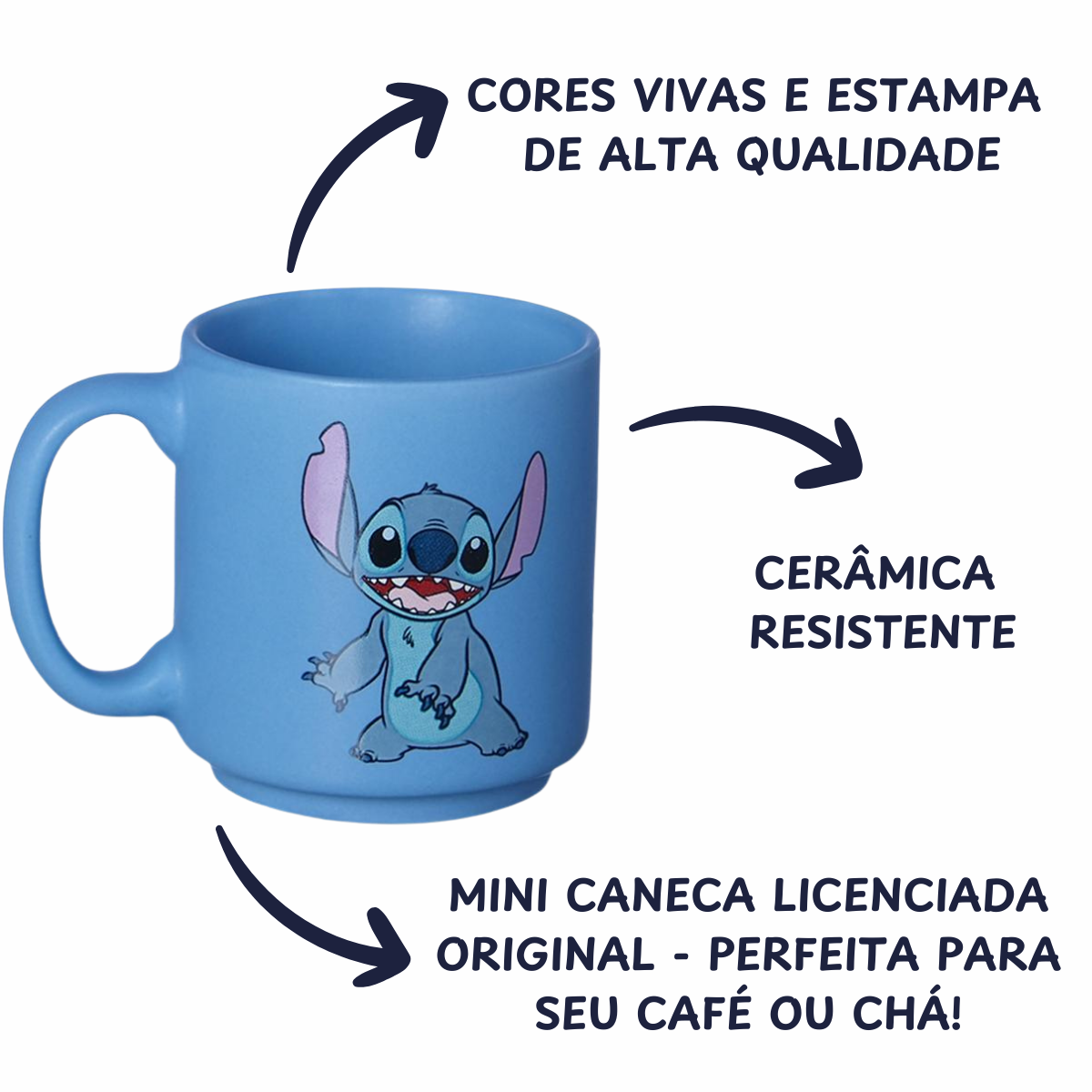 Kit Mini Xícaras Stitch Feliz 2 Unidades Cerâmica 100ml