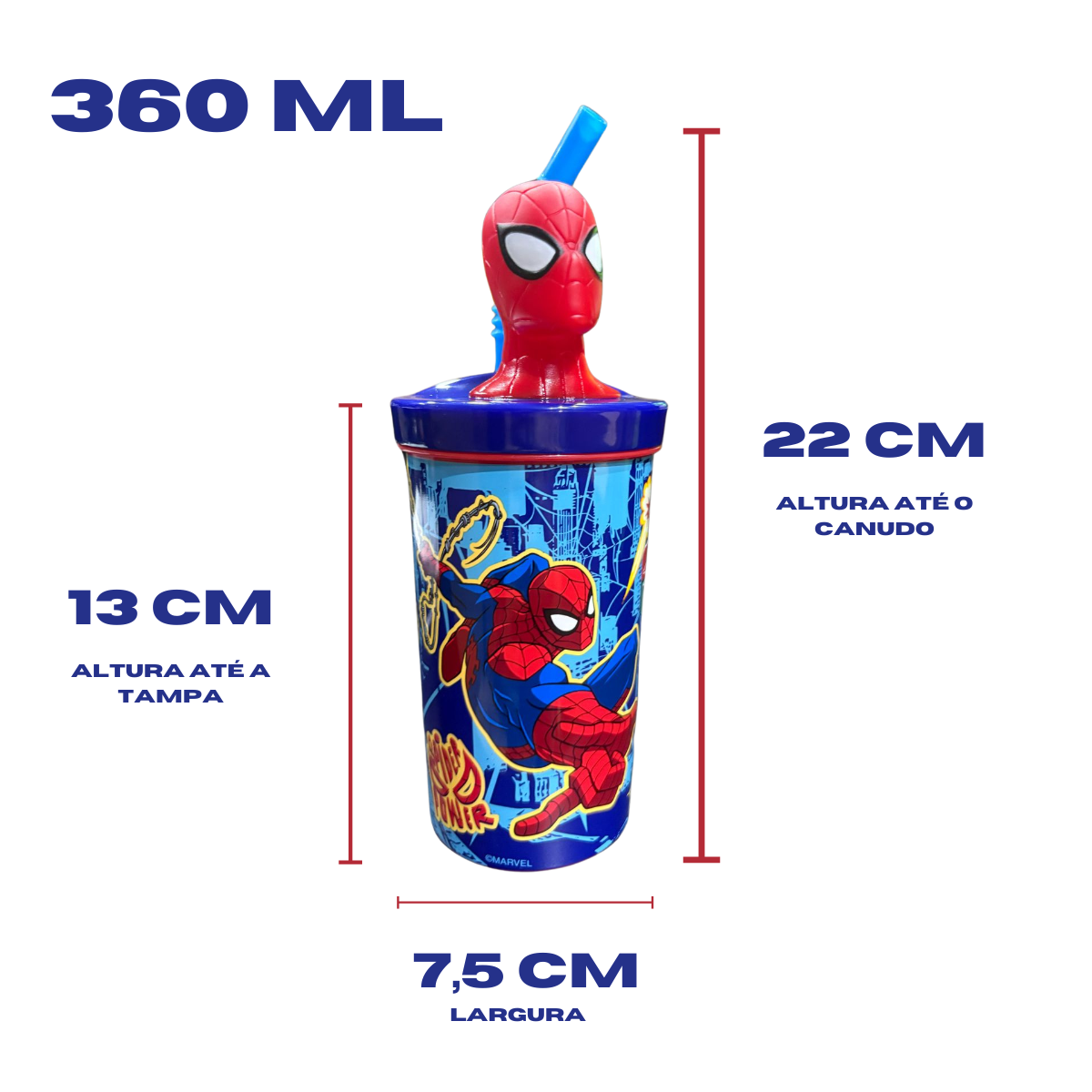 Copo 3d Canudo Homem Aranha 360ml