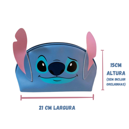 Necessaire Stitch Couro Sintético Orelhinhas Maquiagem Estojo Bolsa Viagem