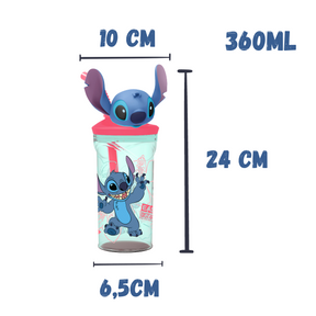 Copo 3d Plástico Stitch com Canudo e Tampa Infantil 360ml