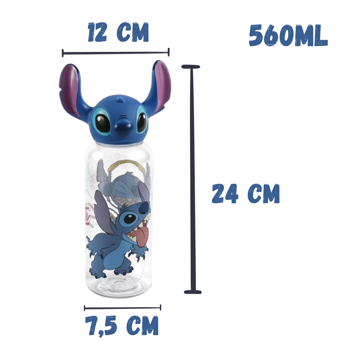 Garrafa Plástico 3d Stitch Tampa Antivazamento Infantil 560ml