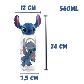 Garrafa Plástico 3d Stitch Tampa Antivazamento Infantil 560ml