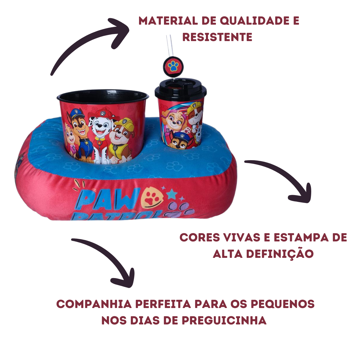 Kit Patrulha Canina Pipoca Infantil – Balde Copo e Almofada