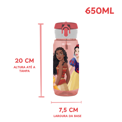 Garrafa Princesas Disney 650ml Infantil com Tampa de Segurança