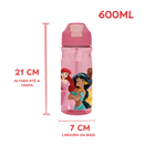 Garrafa Princesas Disney 600ml Infantil com Canudo e Tampa Click Plástico Livre de BPA