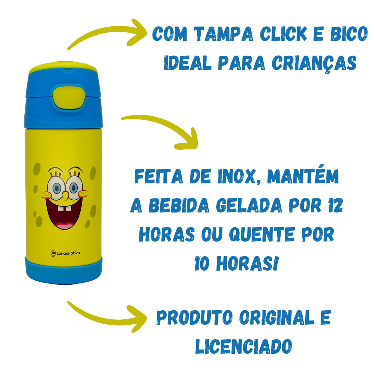 Garrafa Térmica Inox Bob Esponja Infantil Criança 350ml