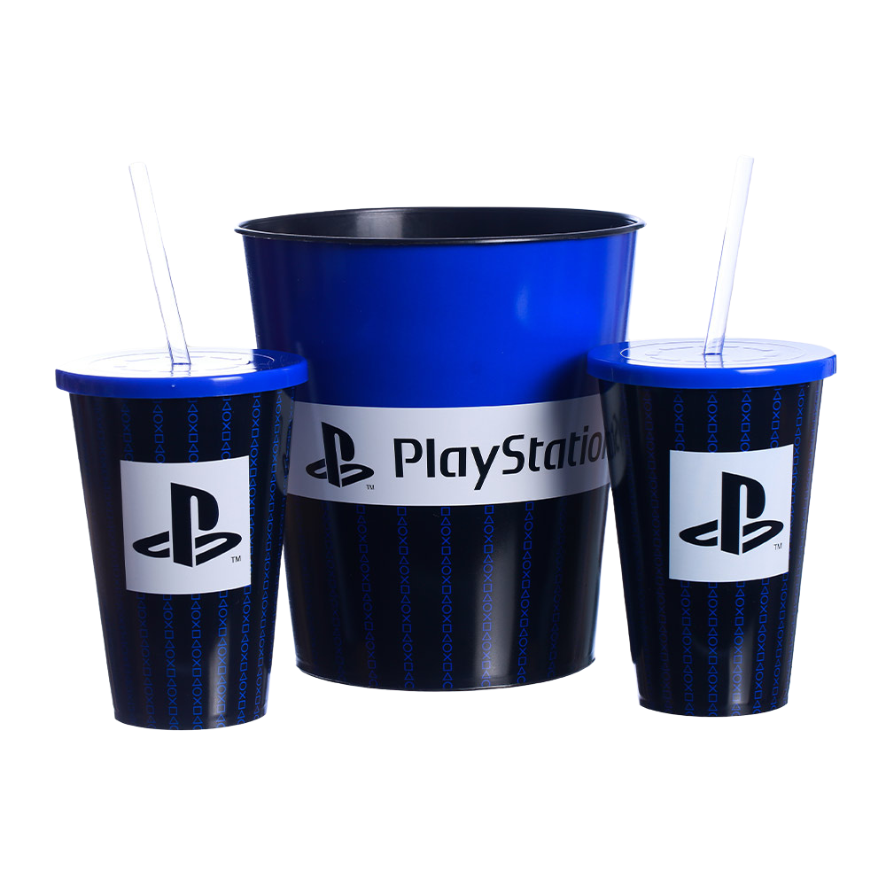 Kit Almofada Porta Pipoca Balde e Copos Playstation Video Game