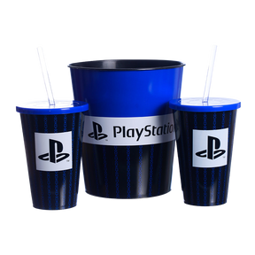 Kit Almofada Porta Pipoca Balde e Copos Playstation Video Game