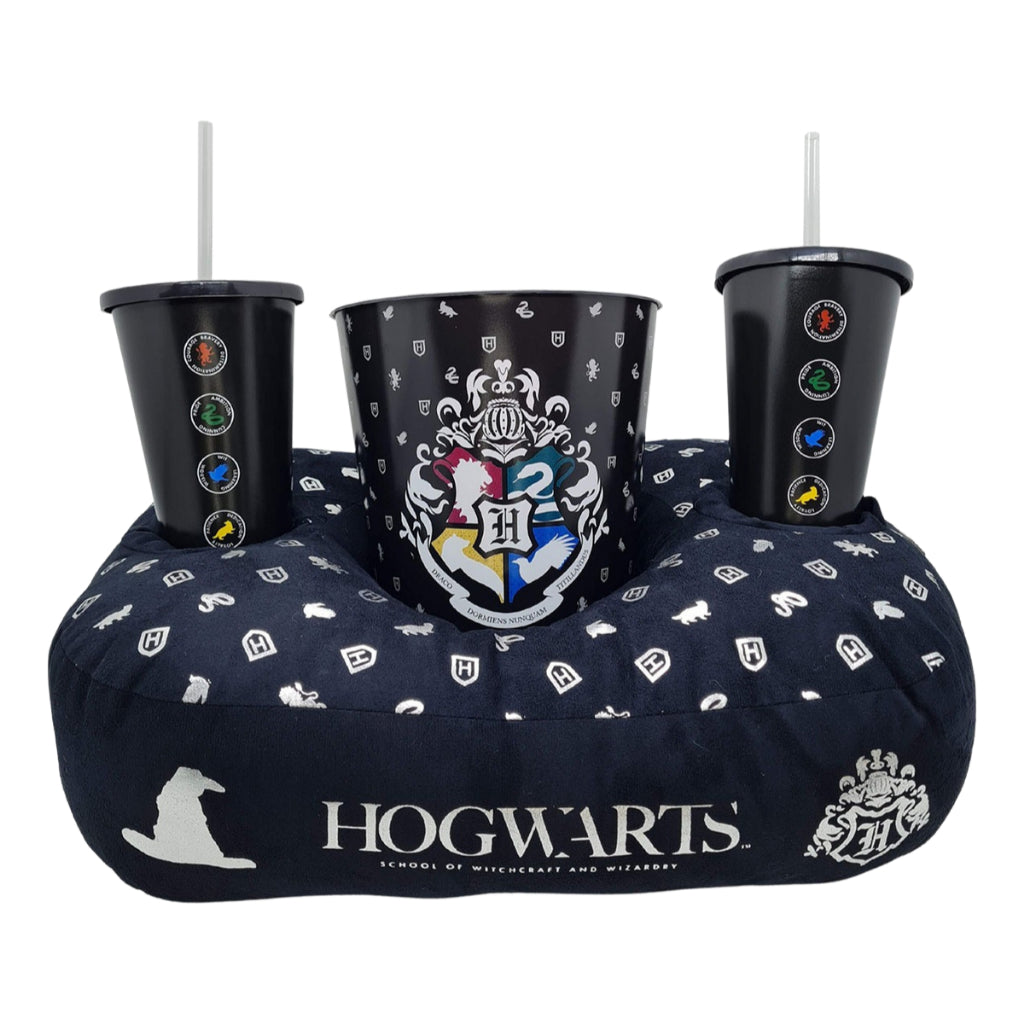 Kit Almofada Porta Pipoca Balde e CoposHogwarts Harry Potter HP