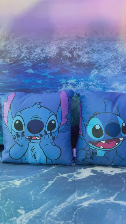 Almofada Stitch Azul 40x40 Aveludada Decoração Sofá Cama Macia